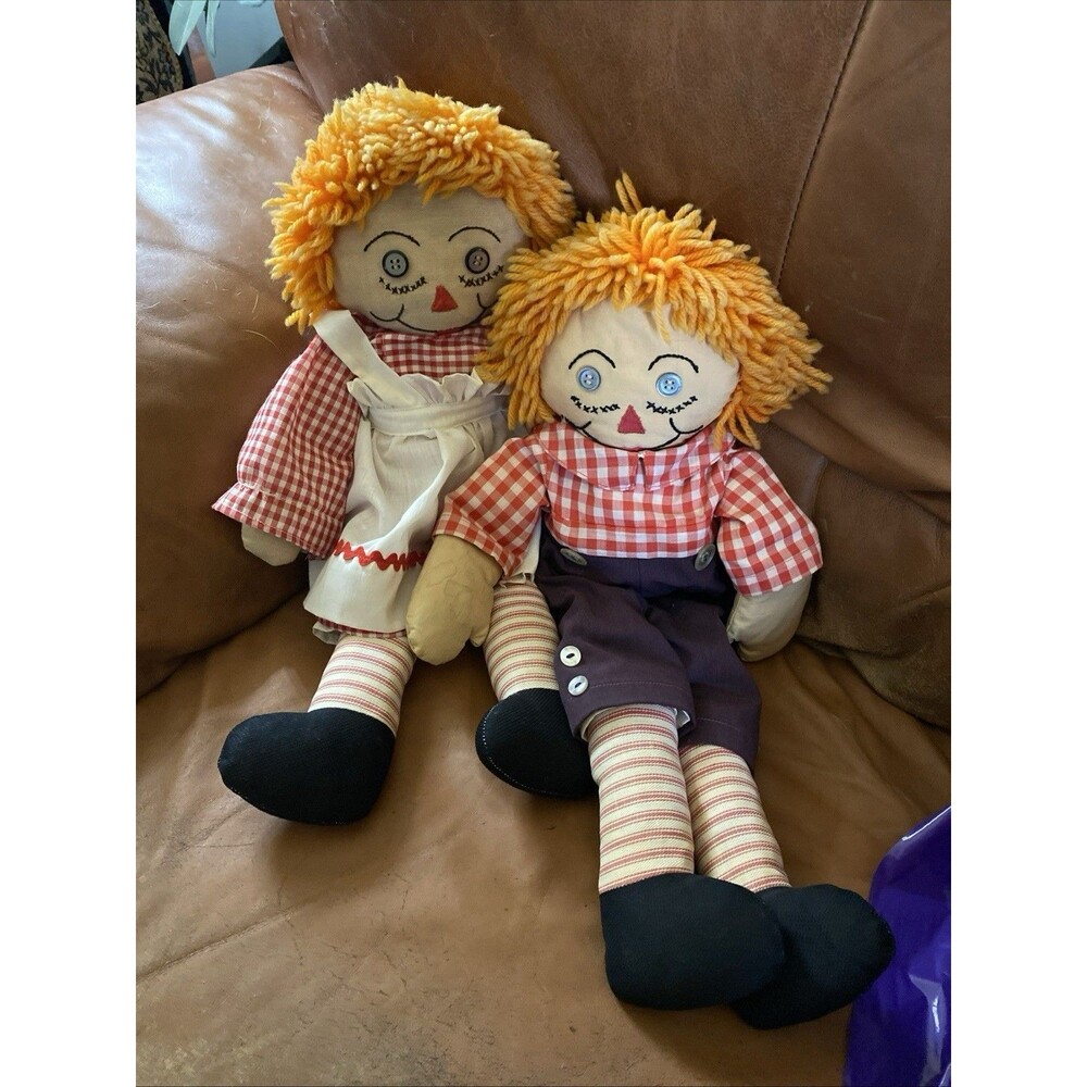 Vtg Raggedy Ann & Andy Hand Sewn 1960-1970s Button eyes Beautiful Condition 21”